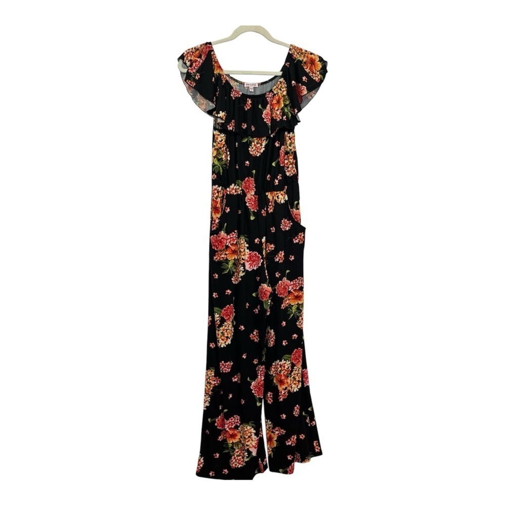 Chenault Girl Floral Print Ruffle Top Slightly Off Shoulder Jumpsuit Romper Sz M